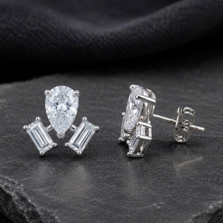 Aura Pear & Baguette Swarovski Crystal Stud Earrings