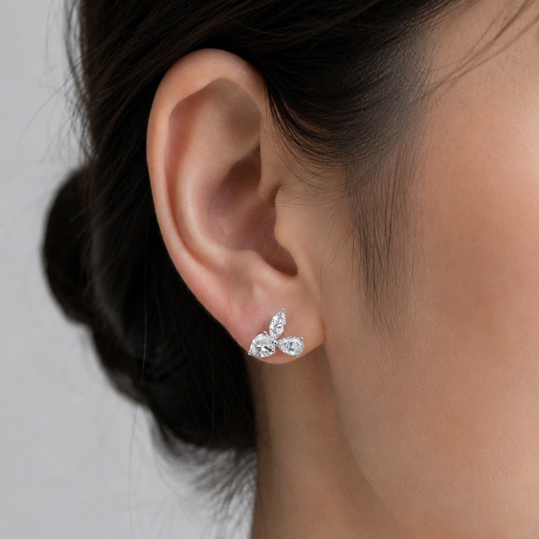 Three-Leaf Marquise Stud Earrings