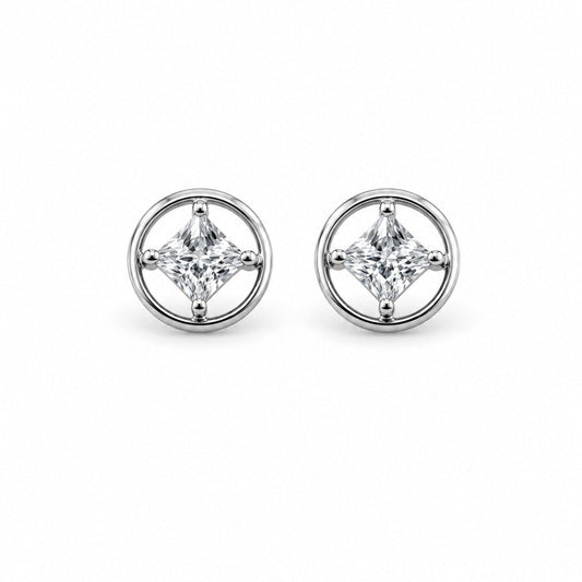 Princess-Cut Floating Halo Crystal Stud Earrings