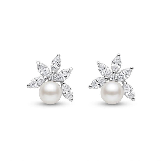 Lotus Blossom Pearl & Swarovski Crystal Stud Earrings