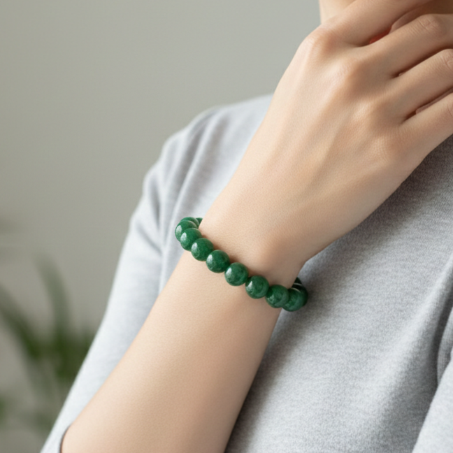 Deep-Peace Jade Beaded Bracelet