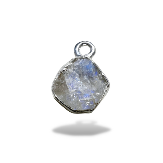 Raw Rainbow Moonstone Handmade Pendant in Sterling Silver
