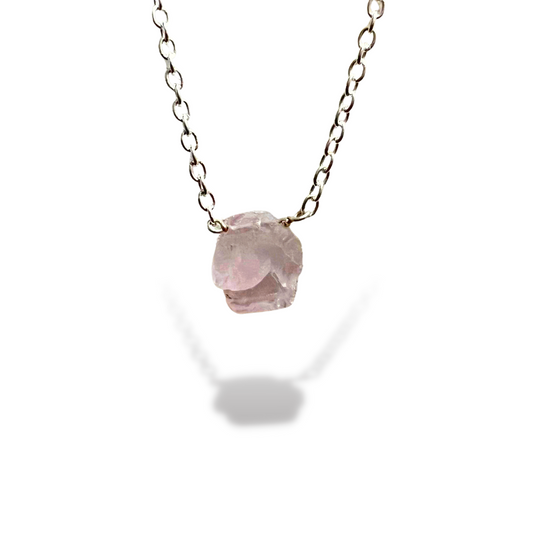 Raw Rose Quartz Handmade Pendant with Chain in Sterling Silver