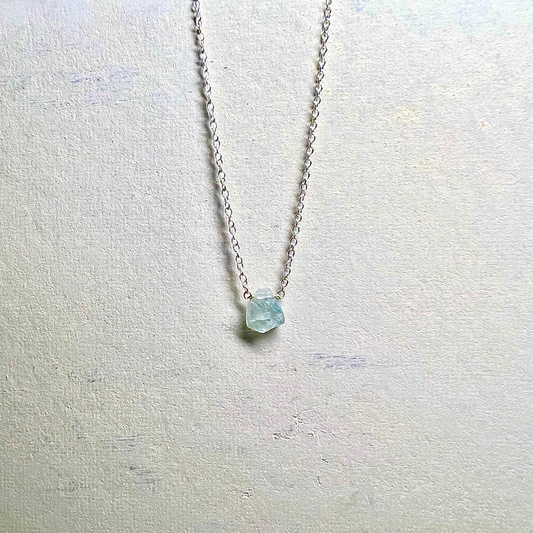 Raw Aquamarine Handmade Pendant with Chain in Sterling Silver