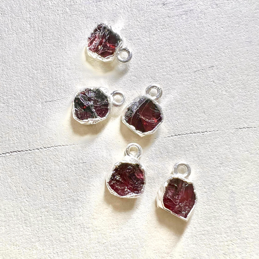 Raw Garnet Handmade Pendant in Sterling Silver