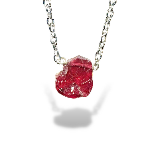 Raw Garnet Handmade Pendant with Chain in Sterling Silver