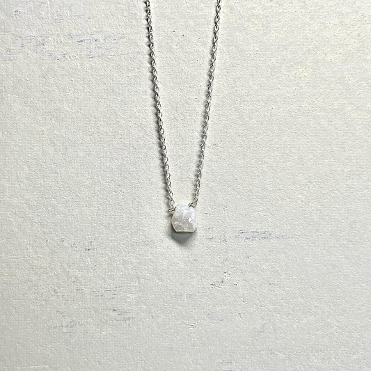 Raw Rainbow Moonstone Handmade Pendant with Chain in Sterling Silver