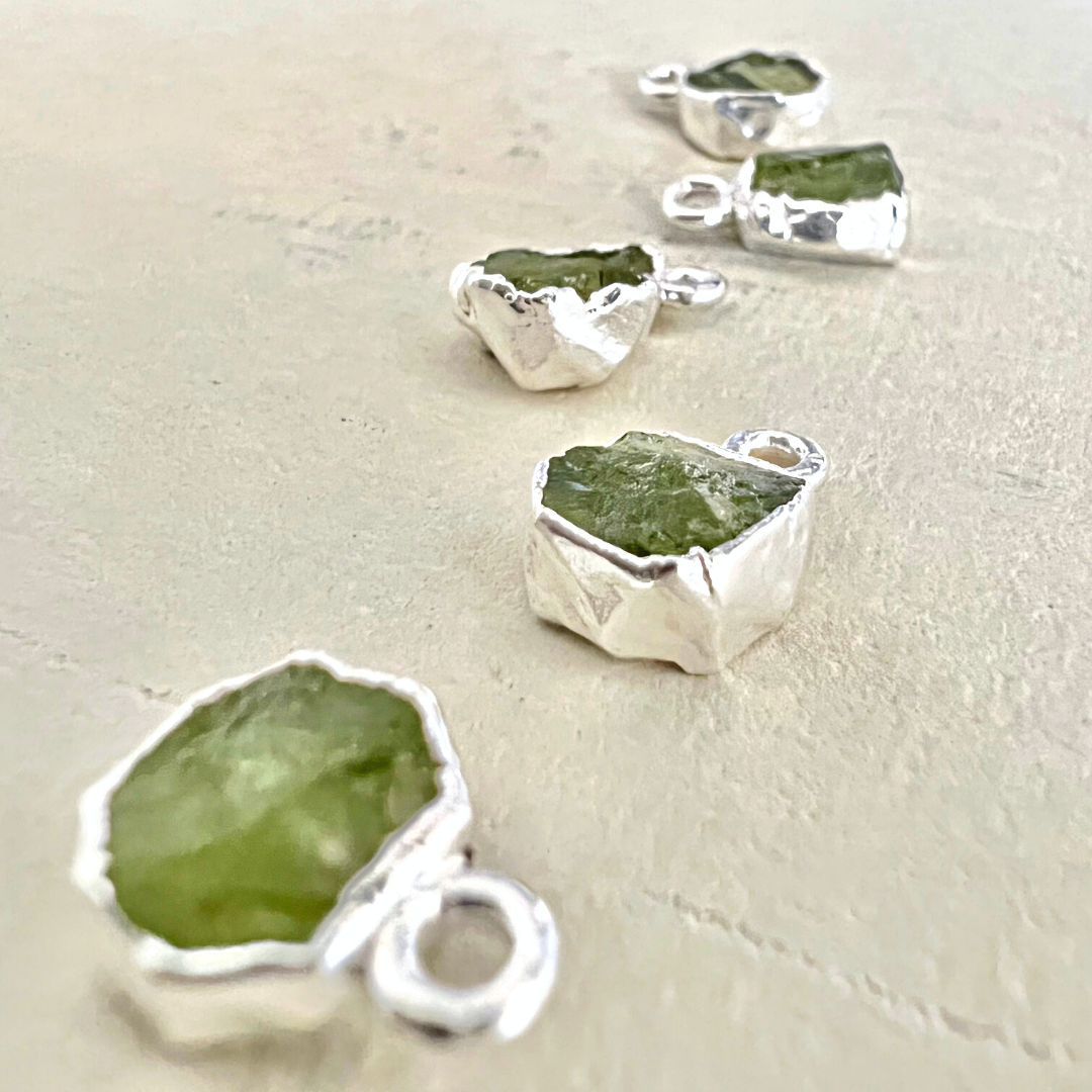 Raw Peridot Handmade Pendant in Sterling Silver