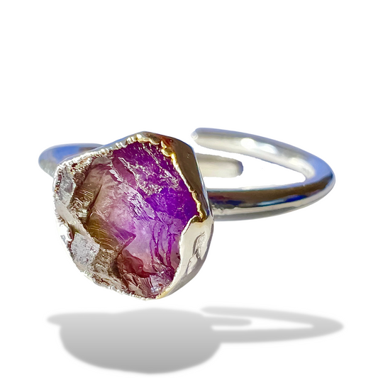 Raw Amethyst Handmade Adjustable Ring in Sterling Silver