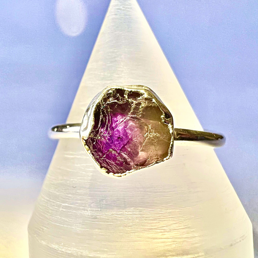 Raw Amethyst Handmade Adjustable Ring in Sterling Silver