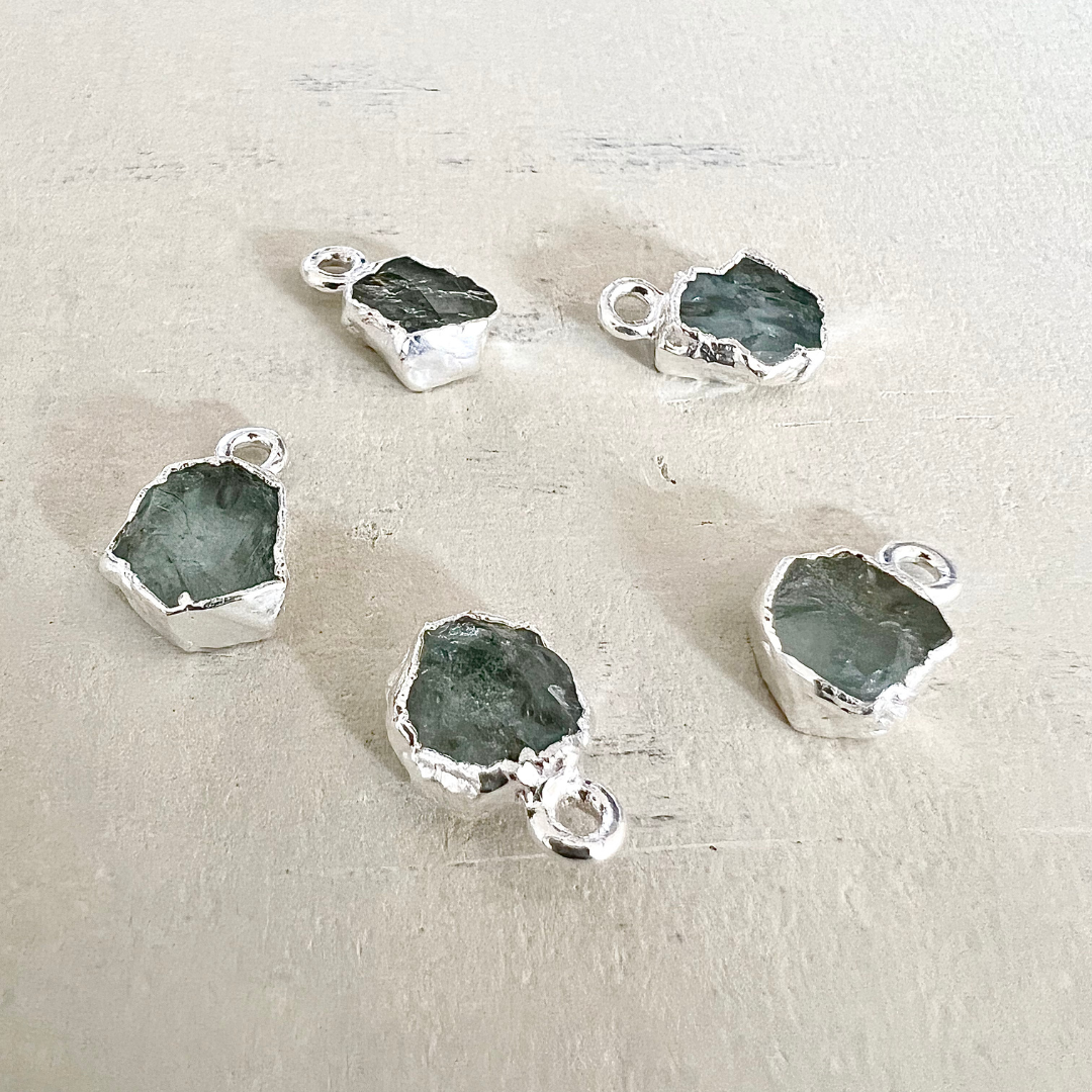 Raw Aquamarine Handmade Pendant in Sterling Silver