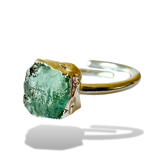 Raw Aquamarine Handmade Adjustable Ring in Sterling Silver