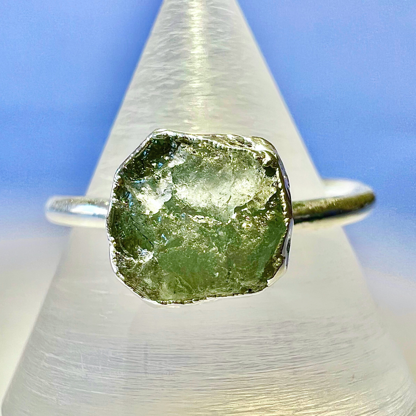 Raw Aquamarine Handmade Adjustable Ring in Sterling Silver