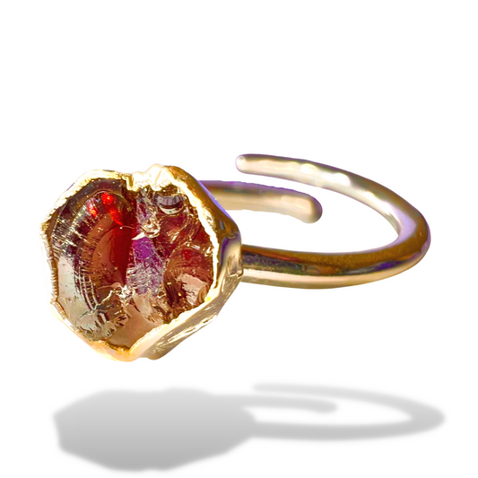 Raw Garnet Handmade Adjustable Ring in Sterling Silver