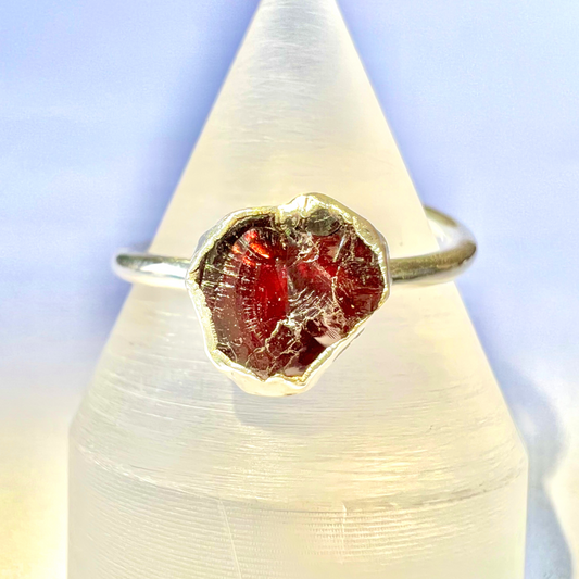 Raw Garnet Handmade Adjustable Ring in Sterling Silver