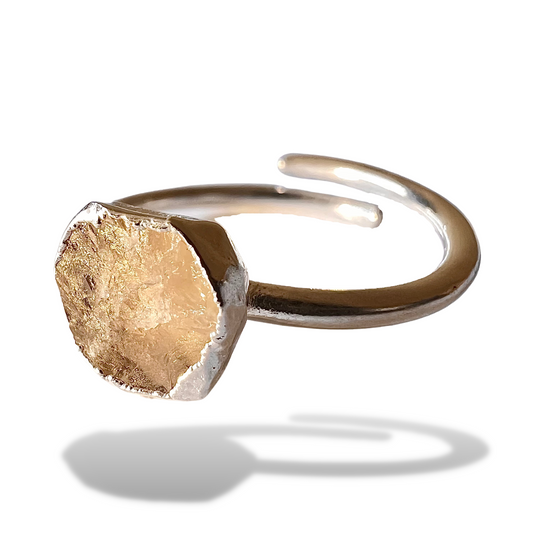 Raw Rose Quartz Handmade Adjustable Ring in Sterling Silver