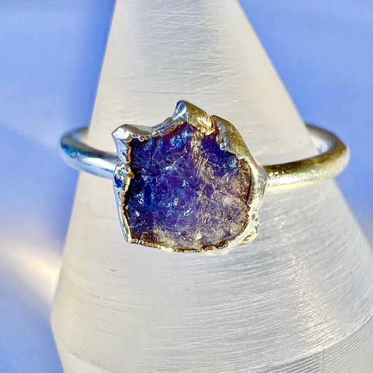 Raw Tanzanite Handmade Adjustable Ring in Sterling Silver