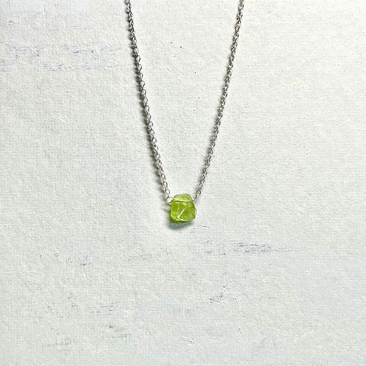 Raw Peridot Handmade Pendant with Chain in Sterling Silver