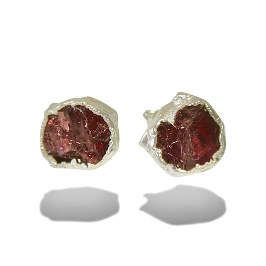 Raw Garnet Handmade Earrings in Sterling Silver