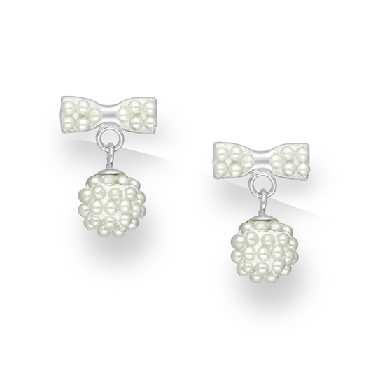 Elegant Bow and Pearl Sterling Drops