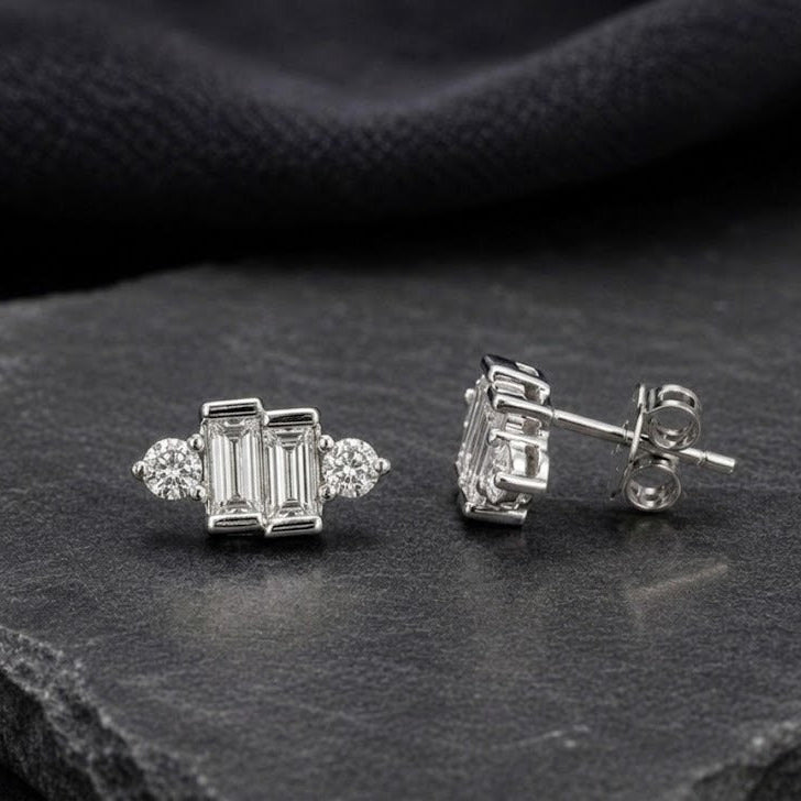 Art Deco Twin Baguette Swarovski Crystal Stud Earrings