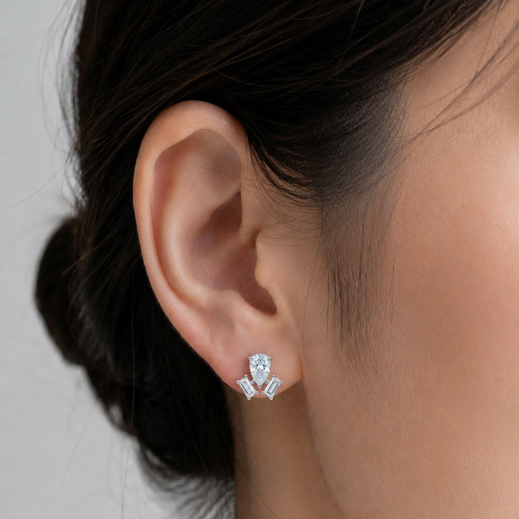 Aura Pear & Baguette Swarovski Crystal Stud Earrings
