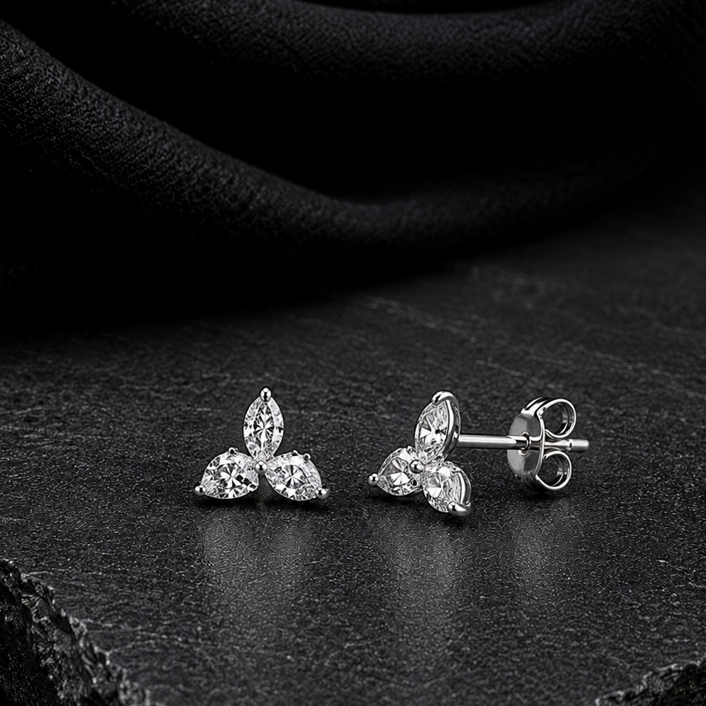 Three-Leaf Marquise Stud Earrings