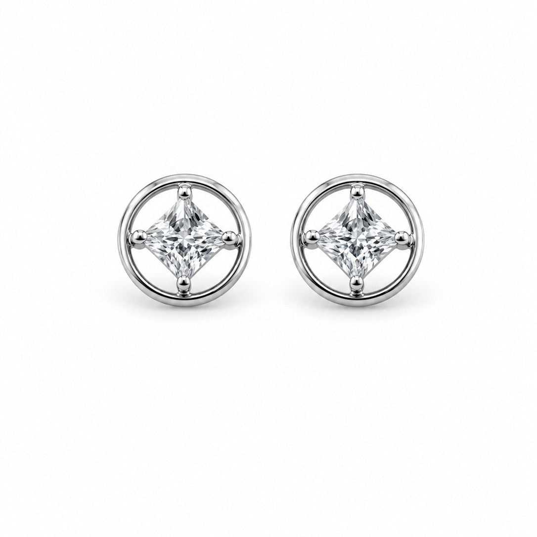 Princess-Cut Floating Halo Crystal Stud Earrings