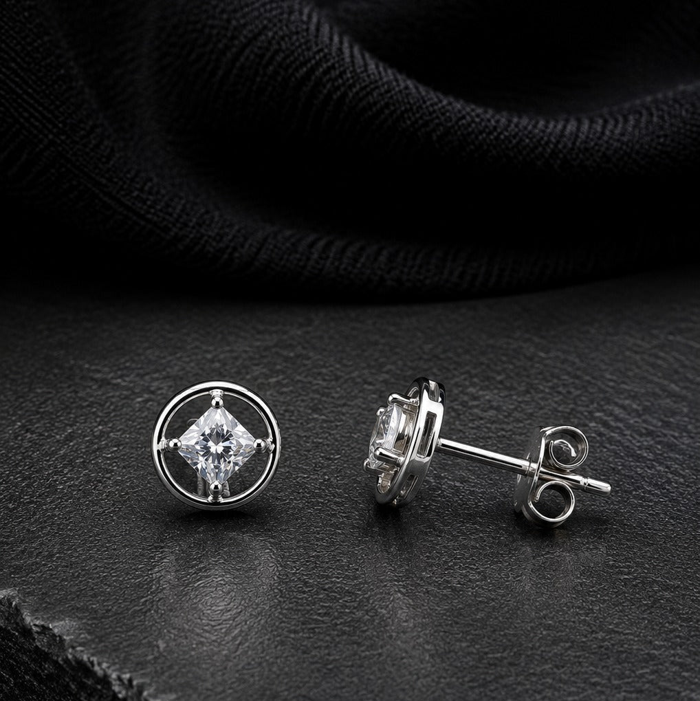Princess-Cut Floating Halo Crystal Stud Earrings