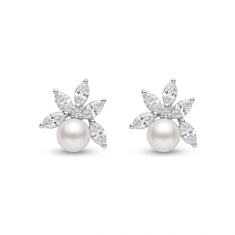 Lotus Blossom Pearl & Swarovski Crystal Stud Earrings
