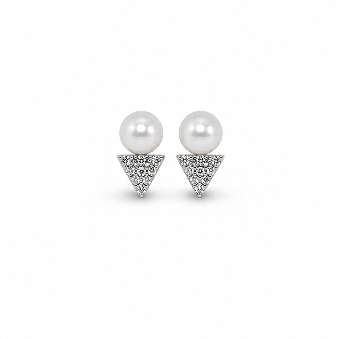 Geometric V-Spike Pearl & Swarovski Crystal Stud Earrings
