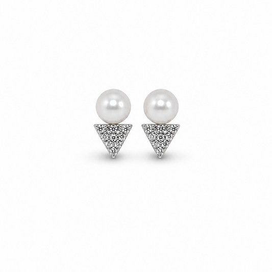 Geometric V-Spike Pearl & Swarovski Crystal Stud Earrings