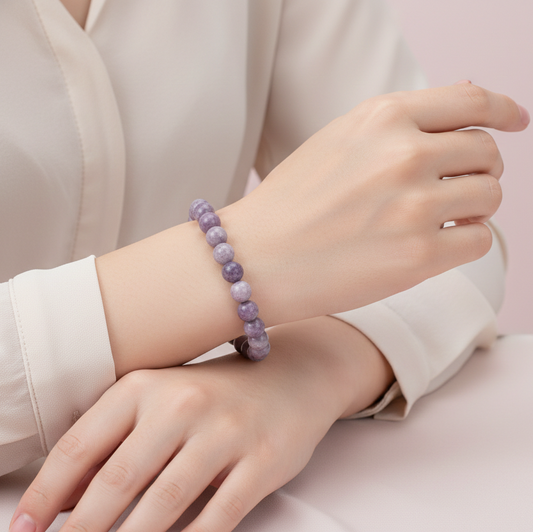 Pure Lepidolite Beaded Bracelet for Inner Peace