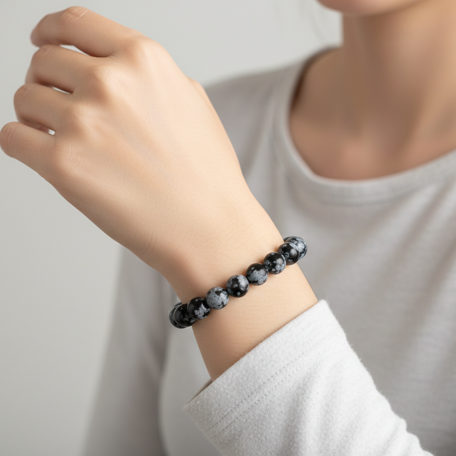 Snowflake Obsidian beaded bracelet