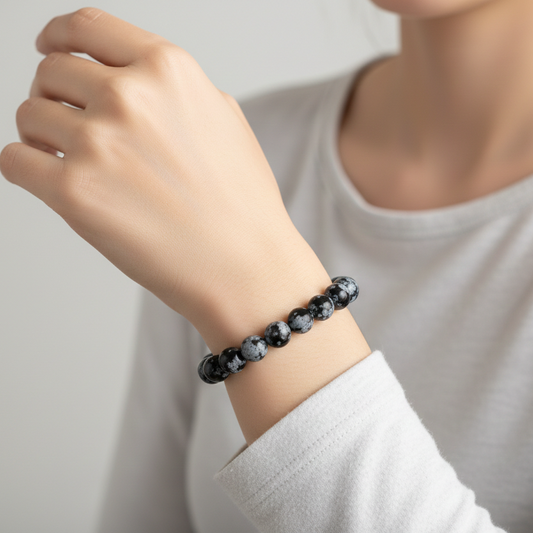 Snowflake Obsidian beaded bracelet