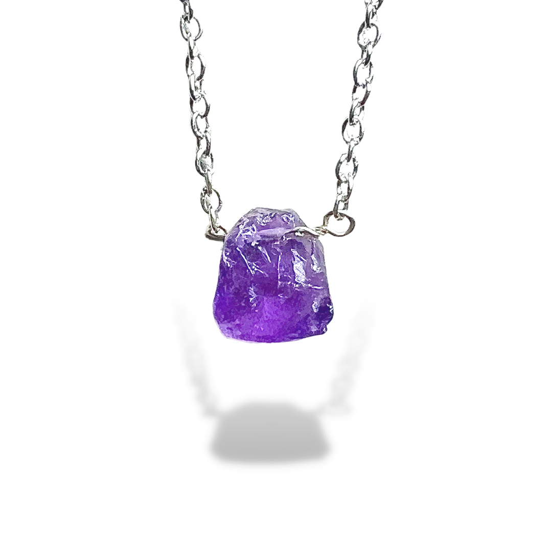 Raw Amethyst Handmade Pendant with Chain in Sterling Silver