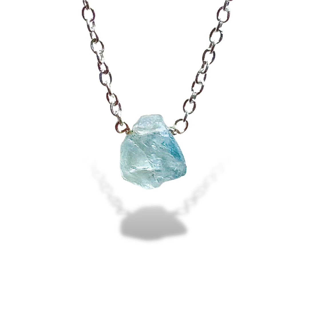 Raw Aquamarine Handmade Pendant with Chain in Sterling Silver