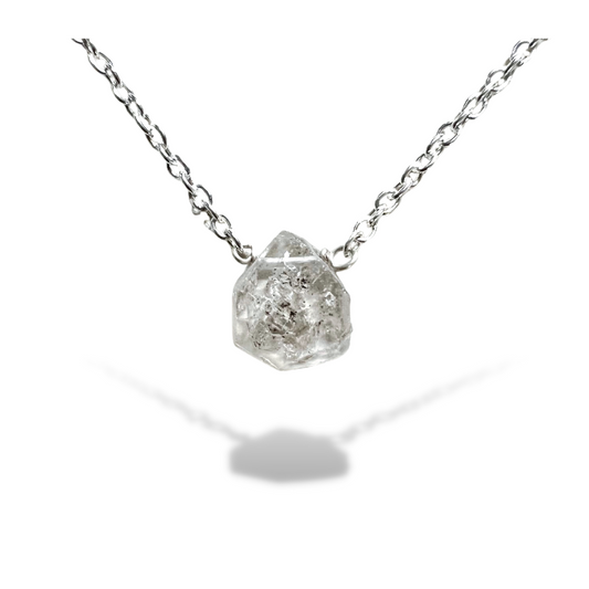 Raw Herkimer Diamond Handmade Pendant with Chain in Sterling Silver