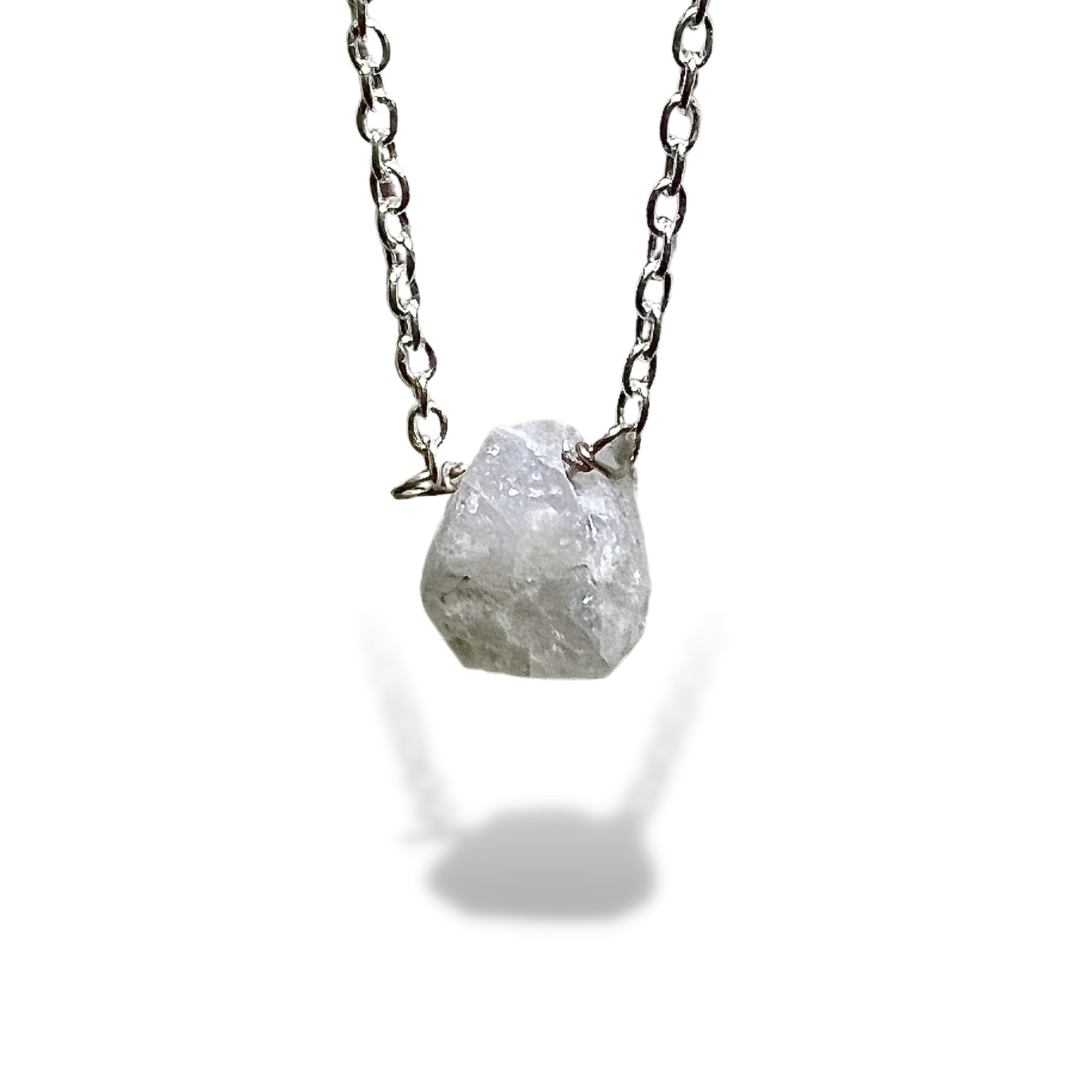Raw Rainbow Moonstone Handmade Pendant with Chain in Sterling Silver