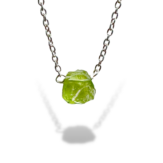 Raw Peridot Handmade Pendant with Chain in Sterling Silver