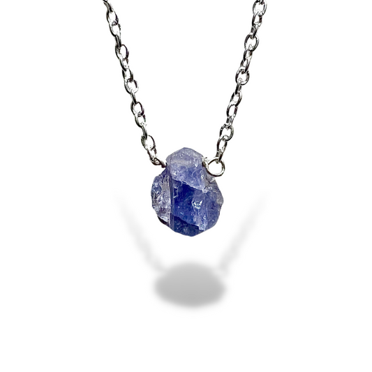 Raw Tanzanite Handmade Pendant with Chain in Sterling Silver