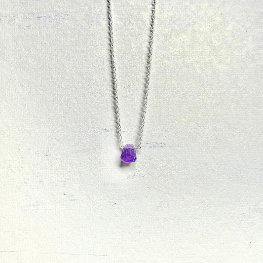Raw Amethyst Handmade Pendant with Chain in Sterling Silver