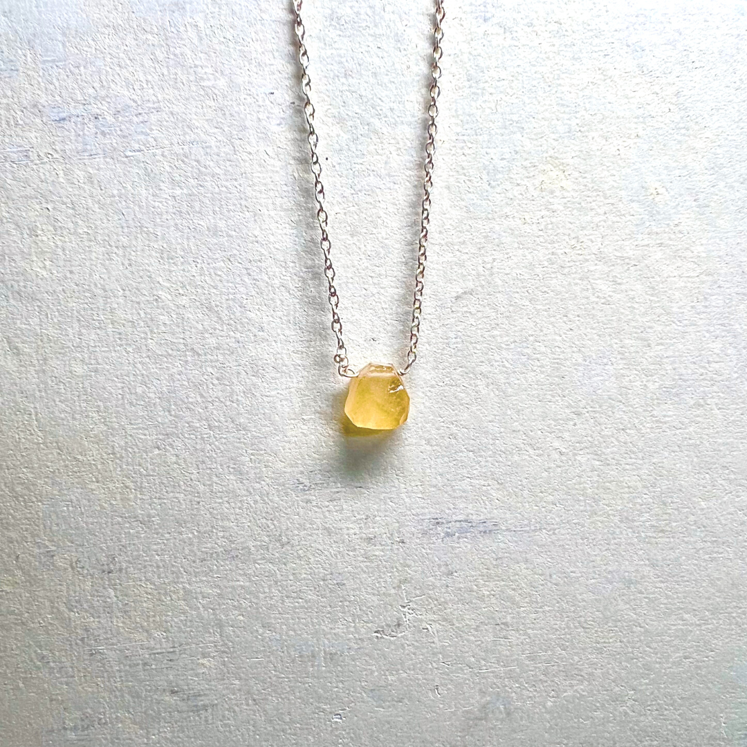 Raw Citrine Handmade Pendant with Chain in Sterling Silver