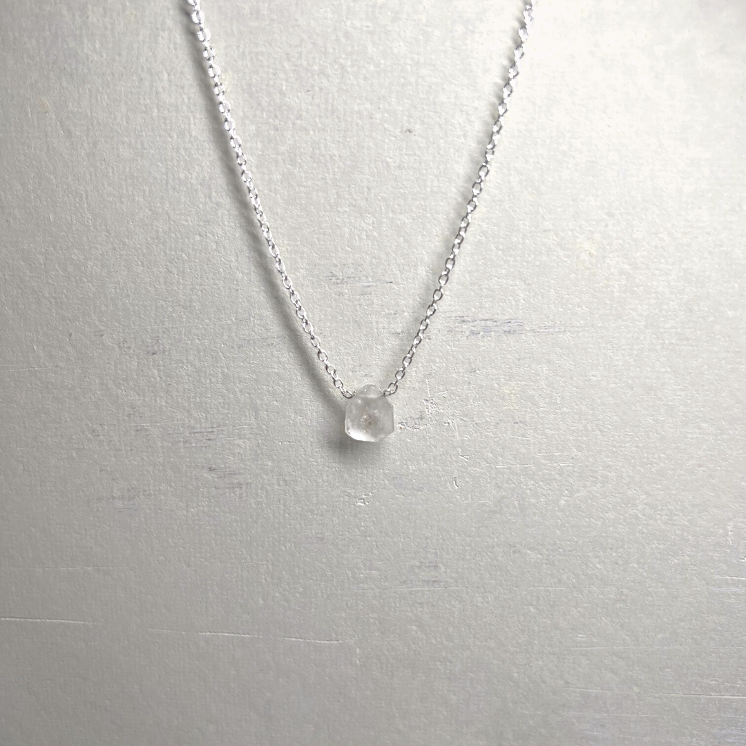 Raw Herkimer Diamond Handmade Pendant with Chain in Sterling Silver