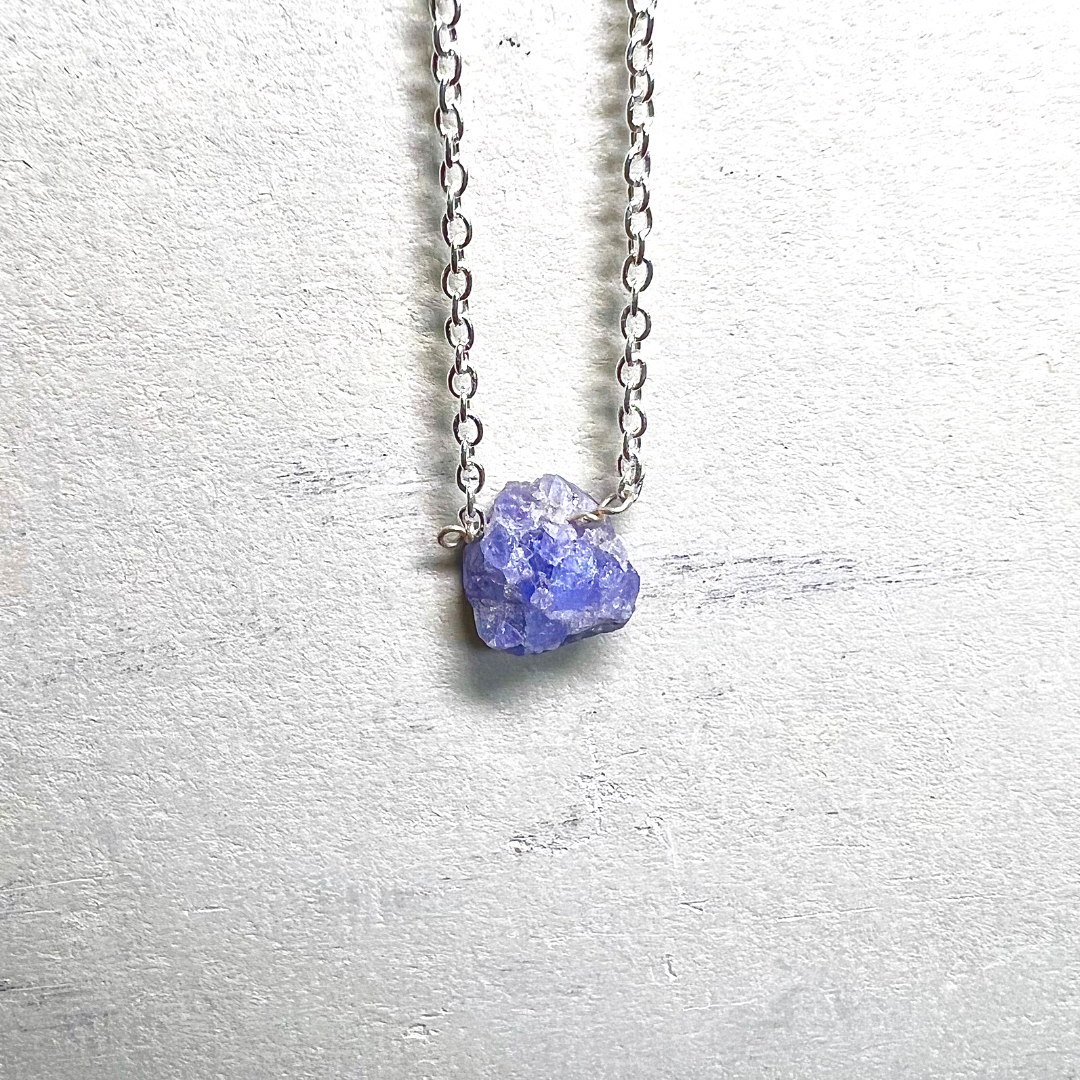 Raw Tanzanite Handmade Pendant with Chain in Sterling Silver