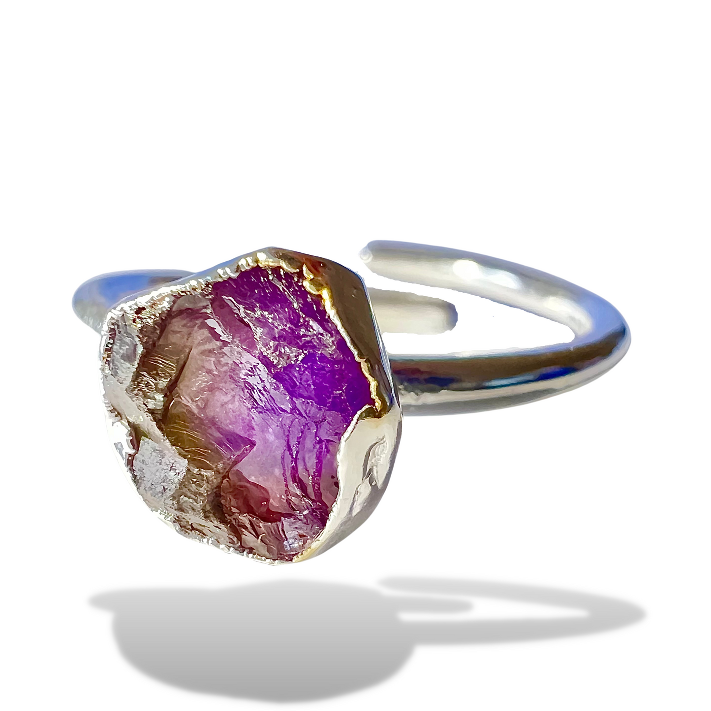 Raw Amethyst Handmade Adjustable Ring  in Sterling Silver