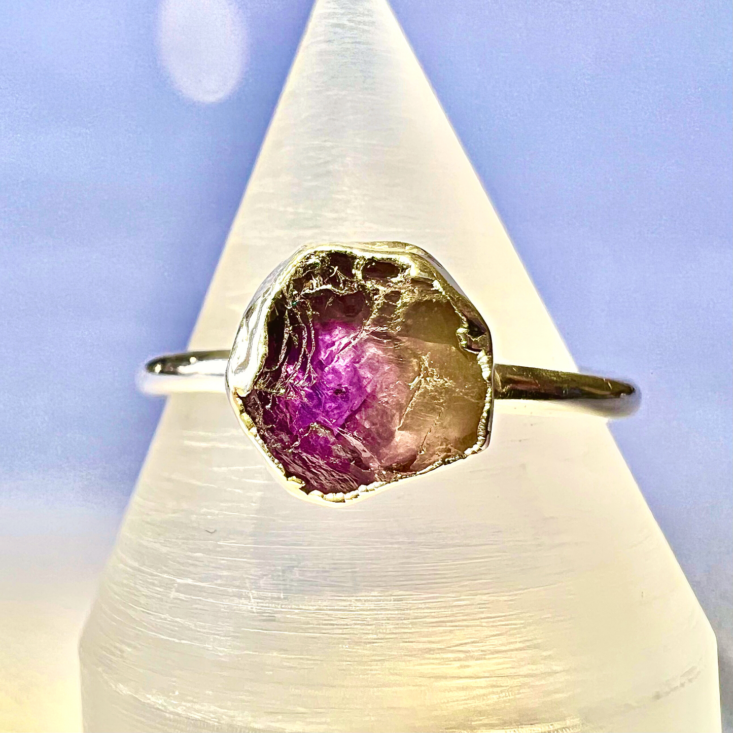 Raw Amethyst Handmade Adjustable Ring  in Sterling Silver