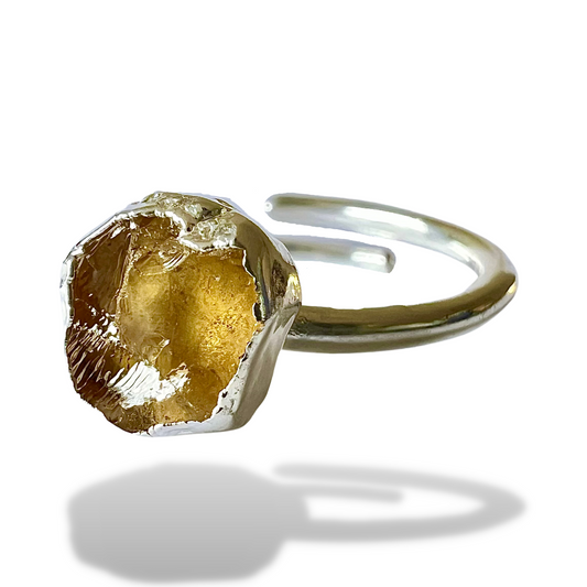 Raw Citrine Handmade Adjustable Ring  in Sterling Silver