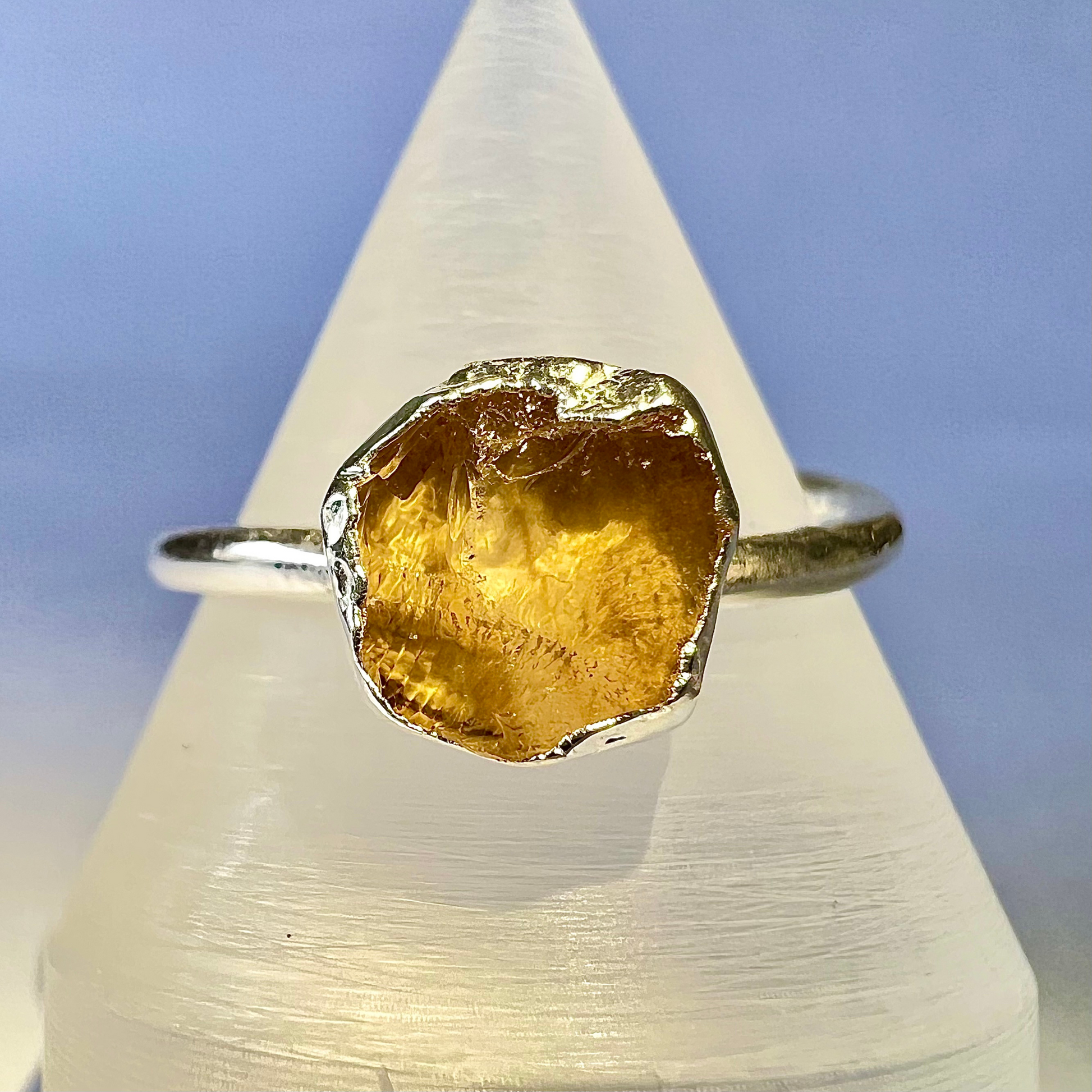 Raw Citrine Handmade Adjustable Ring in Sterling Silver