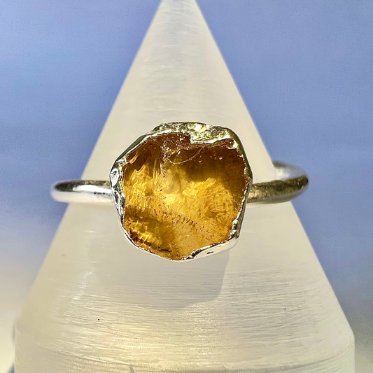 Raw Citrine Handmade Adjustable Ring  in Sterling Silver